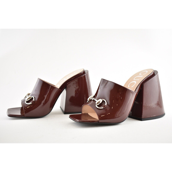 Gucci Lexi 105 Dark Red Bordeaux Patent Backless Sandal Mule Block Heel Pump 35 - Picture 9 of 11
